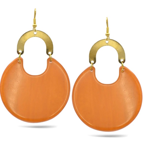 Gold Orange Marbled Resin Drop Earrings - Picture 3 of 3